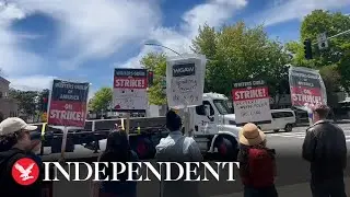 Striking writers block 18-wheeler from entering Sony Studios