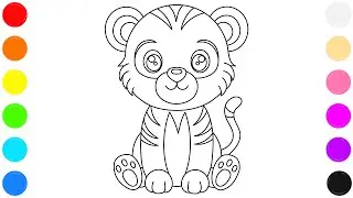 🐯 Раскраска с тигром для детей | Раскраски с дикими животными | Изучаем цвета 🎨