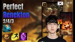 Perfect Top Renekton vs Gnar lol KR solo rank Full Game 14.23