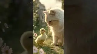 Just Playing&hellip; Gentle Cat vs Curious Duckling 🐱🦆 #cuteanimals #funnycats #adorable #animalfriends