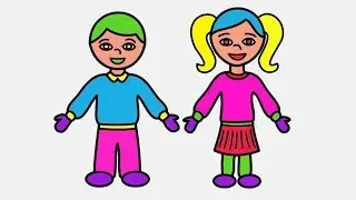 Drawing and Coloring School Girl & Boy for Kids | Coloring Page for Children | Learn Coloring Book