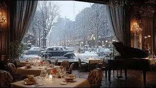 4K Vintage Jazz Cafe ❄️ Luxury 1950s American Swing | Snowy Night Retro Vibes