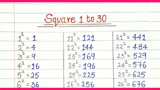 Square root 1 to 30 || write the square number 1 to 30 || 1 to 30 square || square