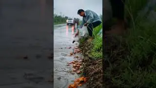 Crabs Everywhere After the Rain! Roadside Crab Catch 🦀🌧️ #aquaticlife #fishing #seafood #relaxing