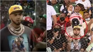 ANUEL Y ROCHYRD EN TV DISFRUTANDO DE UN PARTIDO DE BEISBOL EN RD