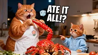 Mom Cat ATE KING CRAB Secretly! (Kitten Finds Out) | Meowlicious