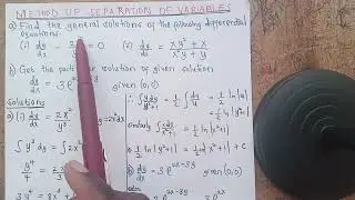Method of separation of variables to solve differential equations