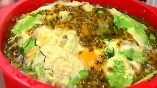 MATCHA ICE EATING WITH PASSION FRUIT/ ICE EATING ASMR