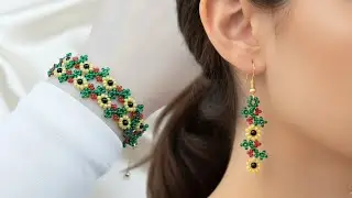 Kolay G&uuml;nebakan K&uuml;pe Bileklik yapımı||  Easy Sunflower Earrings & Bracelet making  #beadingtutorials