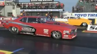 Andy Frost in Red Victor 3 runs 6.37 at the 2016 FIA/FIM Main Event at Santa Pod