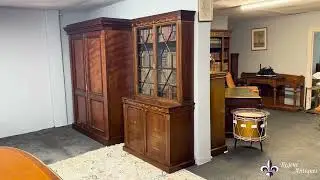 Antique Victorian Sheraton Revival Marquetry Inlaid Bookcase 19th Century