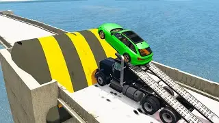 Cars vs Big Speed Bump on Bridge - BeamNG drive | TornMetal
