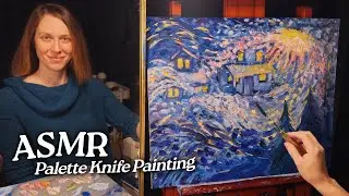 ASMR Palette Knife Painting: Snowy Night (Soft Spoken, 2.5 Hours)