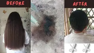 super thick long hair cut short by village barber #haircut #ladieshaircut #pixiecut #hair #hairstyle
