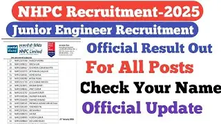NHPC Result Out||NHPC Junior Engineer Result Out||For Document Verification||Official Update