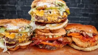 ASMR $30 DOLLAR BURGER, BACON CHEDDAR BURGER, AND BBQ BACON CHEDDAR CHICKEN SANDWICH