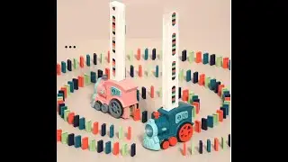 Domino Train Toy Set, Automatic Domino Train Set with 3 Color Domino Blocks for Kids