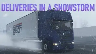 ETS2 1.46 - Scania R520 V8 Low-Deck in a SNOWSTORM - Slippery Roads - Frosty Winter Weather Mod