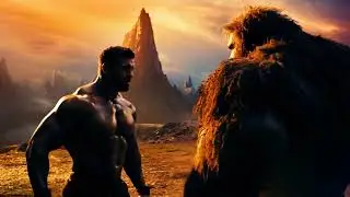Fuzzy Giant Clashes with a Muscled Hero