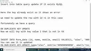 Insert into table query update if it exists MySQL