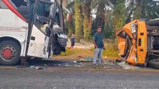 Innalilah Kecelakaan Bus Akap Vs Truck Tangki, Hingga Truk Terbalik Dua Titik Laka Di Gunung Selamat