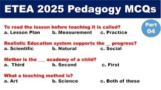 ETEA 2025 | Pedagogy MCQs Solved | Past Papers for PST, CT, TT, PET, DM, SST | Part 4 | Must Watch
