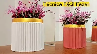 COMO FAZER VASO DECORATIVO DE GESSO E PAPELÃO || Easy Cement Pot Making
