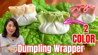 How To Make 2 Color Dumpling Wrappers/Skin: ACTUALLY SIMPLE TO MAKE! 예쁜 투톤 컬러 만두피 만들기, 알록달록 만두
