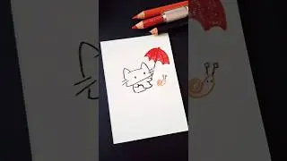 Cute Cat Drawing with Umbrella #drawing #shorts #sketch #fun #art #colorpencil #simple