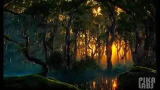 🌅 Twilight Enchantment: Spooky Forest Sunset in Lush Tropical Paradise 🌳🌴🌌
