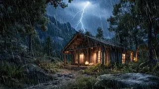 Forest Cabin Thunderstorm | Rain & Waterfall for Deep Sleep