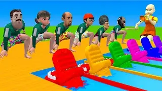 Scary Teacher 3D vs Squid Game Swimming Race Outdoor 100M Challenge Who Faster Water Spray and Cage