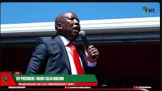 EFF Leader Julius Malema addresses outside the  East London Magistrates Court.