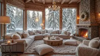 Snowy Lakeside Cabin Ambience ❄️ Cozy Fireplace, Warm Lights & Relaxing Winter Piano