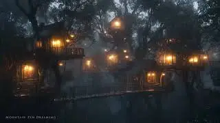Explore a Magical Tree House Village Amidst the Rain - Perfect Ambience for Relaxation and Sleep