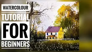 EASY Watercolour Fall Landscape | Small House Among Autumn Trees (Beginner Tutorial)  RAJU MORE I