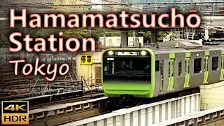 Morning rush hour, heavy train traffic at Hamamatsuchō Station 浜松町駅 / Tokyo, Japan / 4K HDR