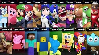 Sonic vs Mario vs Peppa vs Bluey vs SpongeBob vs Steve vs Roblox vs Minecraft | Super Smash Bros