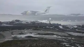 Airplane landing at King George Island