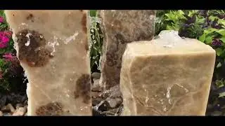 Rough Yellow Onyx Triple Stone Fountain with 3 Smooth Sides | Outdoor Water Fountain