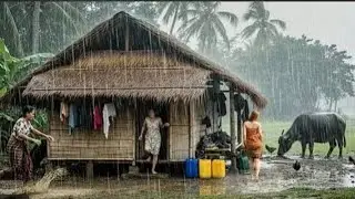 Mountain Village Life in Heavy Rain Season || Most Peaceful And Relaxing Village lifestyle