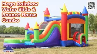Mega Rainbow Water Slide Bounce House Combo! | Tent and Table