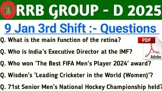 RRB GROUP D 9 JANUARY 3RD SHIFT EXAM ANALYSIS | CUT OFF | GOOD ATTEMPT | DIFFICULTY LEVEL