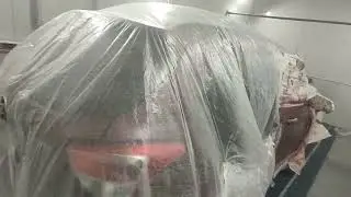 Grand i10  car is being painted in the paint booth of our workshop.@Aapna workshop