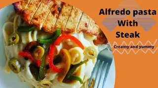 White Alfredo pasta with tikka steak|pasta|white pasta recipe|desi sabor