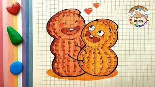 How to draw peanut couple in love|Cartoon sticker image design for beginner如何画相爱卡通花生 贴纸设计初学者简笔画