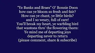 YE BANKS and BRAES O' Bonnie DOON Lyrics Words Sottish Robert Burns sing along song music
