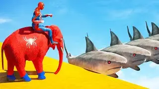 GTA 5 Забавные тряпичные куклы Человек-паук Слон на Акульем мосту Паркур Прыжки (физика Elephant ...