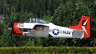North American T-28 Trojan Low Fly-By and Sideslip Landing