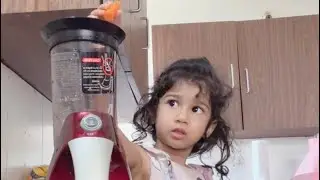 3 year old making carrot juice for herself | #kidlearningvideos #homeschooling #toddlers #shorts 🧿